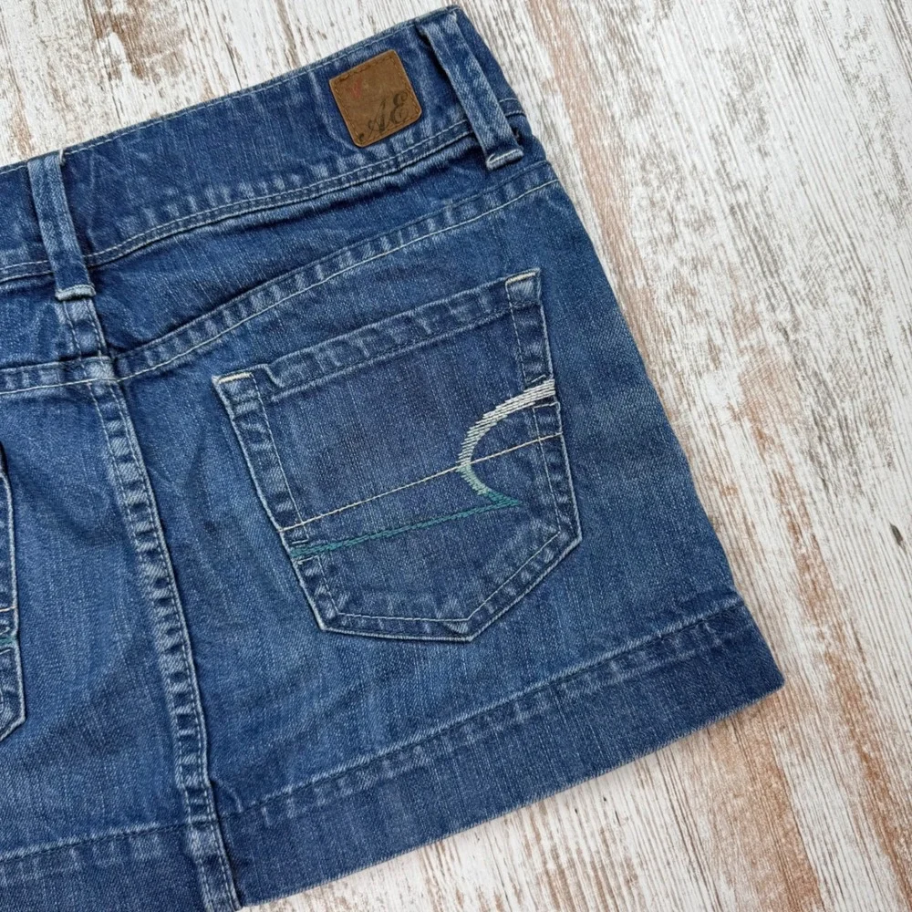 VTG American Eagle Denim Mini Skirt Low Rise Cotton Sz 0 Y2K Coquette Micro